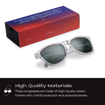 Polarized Sunglasses, Premium Square Sunglasses with Clear Frame and Grey Shades, Full UV 400 Protection for Men and Women