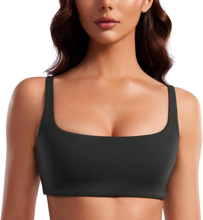 Butterluxe Spaghetti Strap Sports Bras for Women - Square Neck Yoga Wireless Low Coverage Padded Cami Crop Top