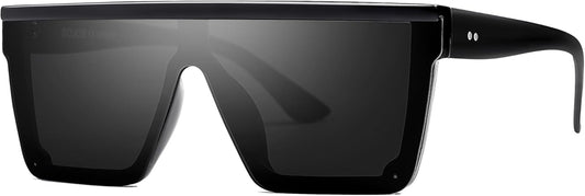 Square Big Sunglasses Women Thick Frame Flat Top Mirrored Sunnies Shades Goggle Siamese Lens SJ2117