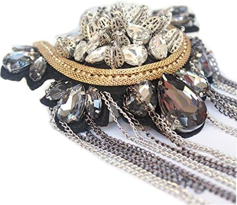 Crystal Beaded Chain Shoulder Epaulet Women Girls Brooch Boards Badge Stage Dress Medal Accessories 1 Pair