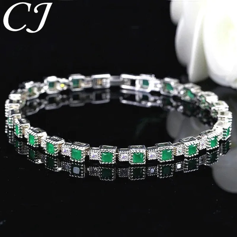 CANDICE Brilliant Square Multicolor Cubic Zirconia Crystal Pave Sterling Silver Plated Fashion Tennis Bracelet For Women Summer Jewelry