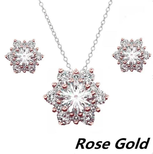 New Creative Diamond Snowflake Necklace Earring Set Pendant Necklace Female Necklace Set