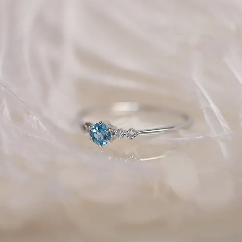 Women Dainty Silver Plated Skyblue Round Cut Aquamarine Diamond Natural Gemstone Ring Wedding Jewelry Gifts Size 5 6 7 8 9 10 11