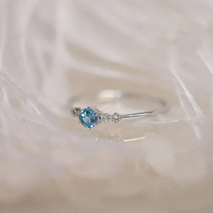 Women Dainty Silver Plated Skyblue Round Cut Aquamarine Diamond Natural Gemstone Ring Wedding Jewelry Gifts Size 5 6 7 8 9 10 11