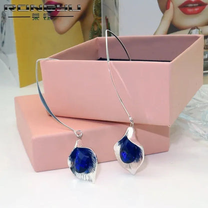 Exquisite 925 Sterling Silver Natural Gemstone Blue Sapphire Earrings Women Party Anniversary Fine Jewelry