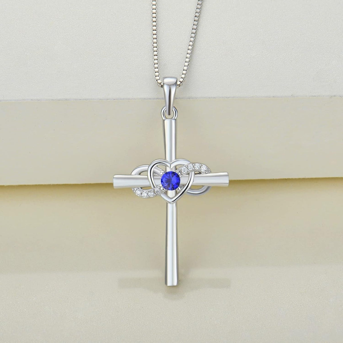 Women'S Cross Necklace Sterling Silver Infinity Heart Crucifix Pendant Birthstone Criss Jewelry