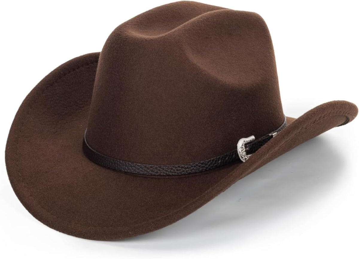 Western Cowboy Hat for Men Women Classic Fedora Hat with Buckle Belt (Size:M-L)