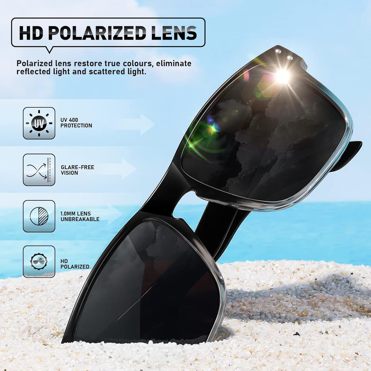 Polarized Sunglasses Men Womens - Retro Square Sun Glasses for Fishing Driving UV Protection (Black)