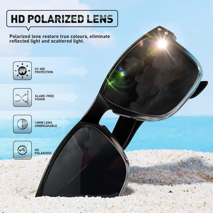 Polarized Sunglasses Men Womens - Retro Square Sun Glasses for Fishing Driving UV Protection (Black)