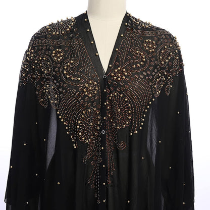Muslim Dress for Women Loose Batwing Sleeved Hooded Beaded Embroidery Long Abaya Dress Kaftan Abayas Islamic Robe