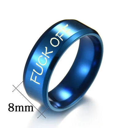 Fuck off Retro Steel Ring Black Silver Tone Male Simple Rings Jewelry Accessories Gifts