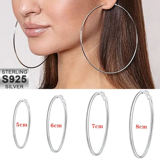 Exaggerate Big Smooth Circle Hoop Earrings, 925 Sterling Silver Round Loop Earrings for Women Wedding Engagement Party Fashion Jewelry