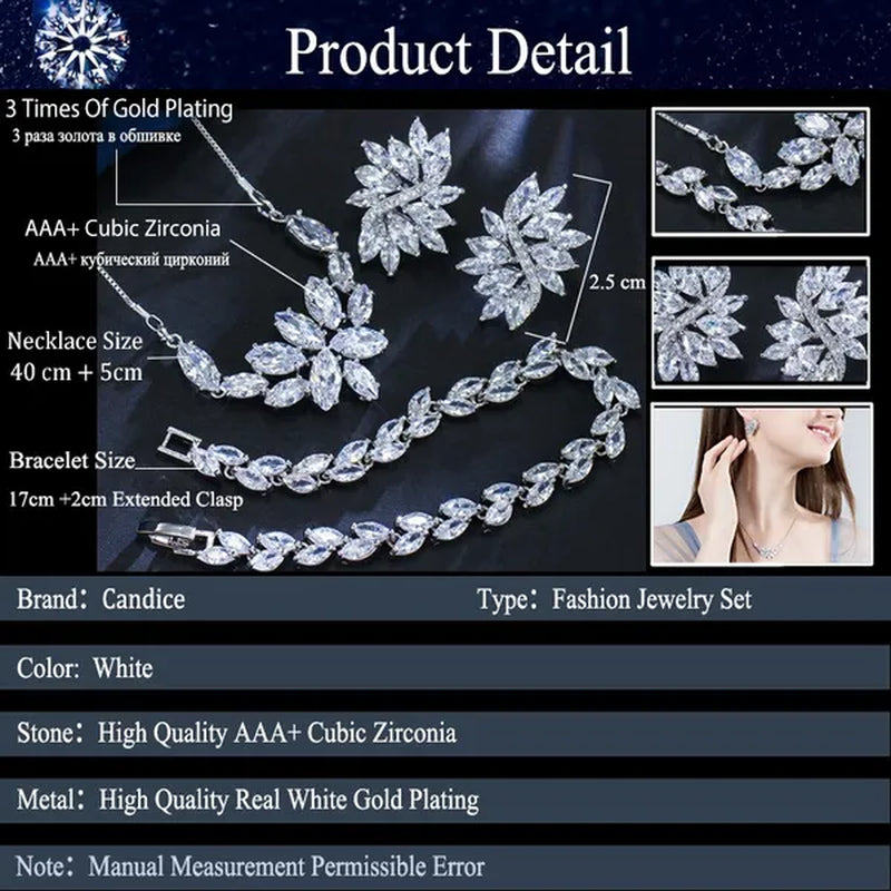 CANDICE Gorgeous Luxury Zirconia Wedding Jewelry Set Elegant Marquise CZ Big Flower Pendant Necklace Stud Earrings Bracelet for Bridal