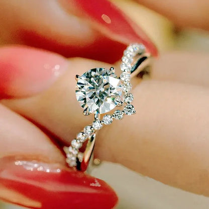 Luxury Bride Jewelry Trendy 925 Sterling Silver Criss Cross Ring White Sapphire Eternity Diamond Engagement Rings for Women Wedding Accessories Anniversary Party Gift