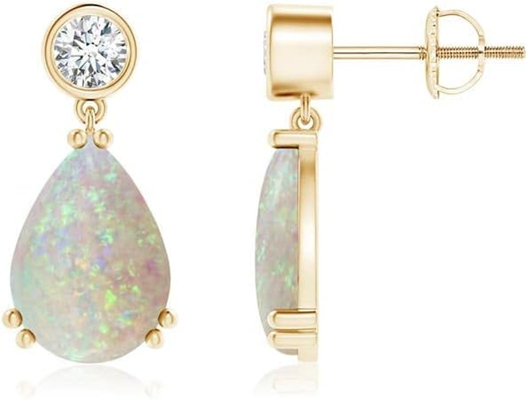 Natural Opal Drop Earrings for Women Girls in Sterling Silver/14K Solid Gold/Platinum | October Birthstone Jewelry Gift for Her | Birthday | Wedding | Anniversary