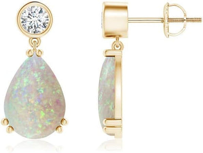 Natural Opal Drop Earrings for Women Girls in Sterling Silver/14K Solid Gold/Platinum | October Birthstone Jewelry Gift for Her | Birthday | Wedding | Anniversary