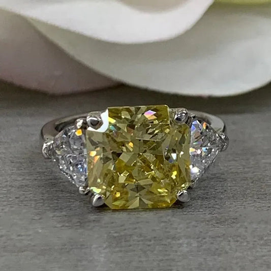 Fashion 925 Pure Silver Round Yellow Diamond Engagement Wedding Anniversary Set Ring Size 6-11