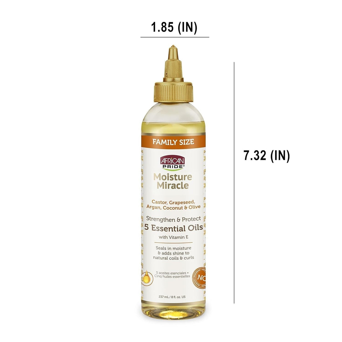 Moisture Miracle 5 Essential Hair Oils - Contains Castor, Grapeseed, Argan, Coconut & Olive Oil, Seals in Moisture & Adds Shine to Hair, Vitamin E, 8 Oz