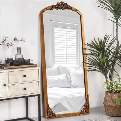 28 In. W X 67 In. H Classic Arch-Top Wood Framed Brown Full-Length Floor Mirror