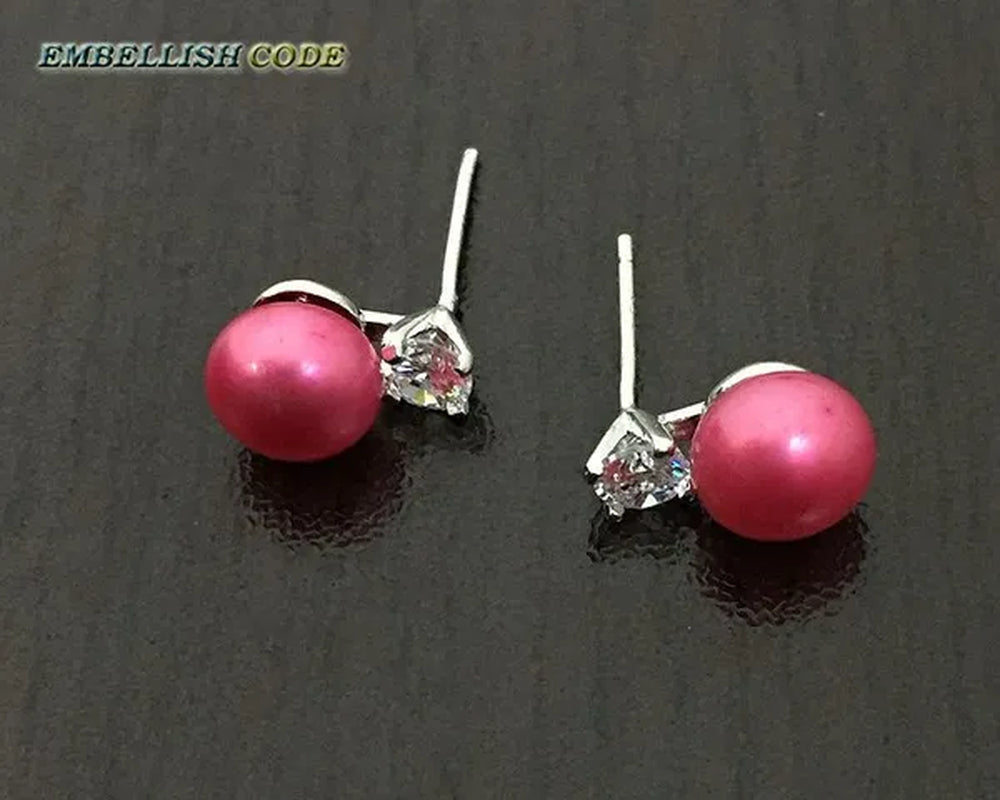 charming natural fresh water stud pearl earrings 8mm fine jewelry 925 sterling silver zirconium white black purple brown blue