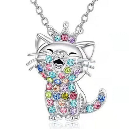 Elegant Fashion Creativity European and American Personality Women's Zircon Cat Jewelry Diamond Necklace Color Zircon Necklace Classic Cat Necklace Exquisite Women's Necklace Valentine's Day Christmas Anniversary Gift Necklace
