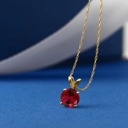 14K Yellow Gold round 5MM Gemstone Birthstone Solitaire Pendant Necklace | Gold Necklace for Women | with 18 Inch 14K Yellow Gold Chain | Fine Jewelry Gifts for Her Mom Women Wife