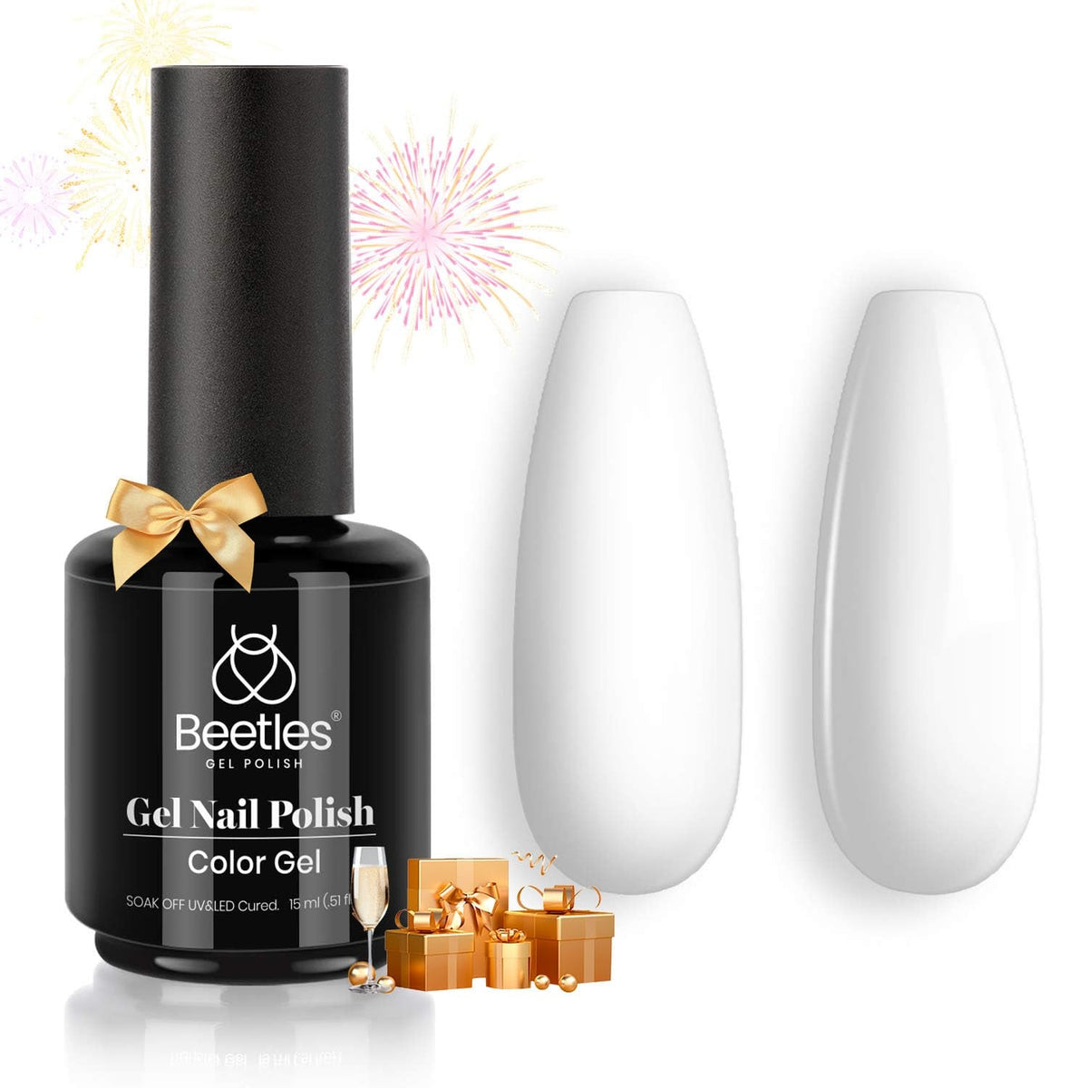 Beetles Gel Nail Polish, 1 Pcs 15ml White Color Soak Off Gel Polish Nail Art Manicure Salon DIY Gel Nail Design Decoration at Home Nail Lamp Needed Nails Minicure Kit Gift
