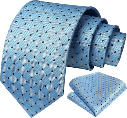 Mens Ties Plaid Tie and Pocket Square Set Classic Woven Formal Checkered Neckties & Handkerchief Wedding Party