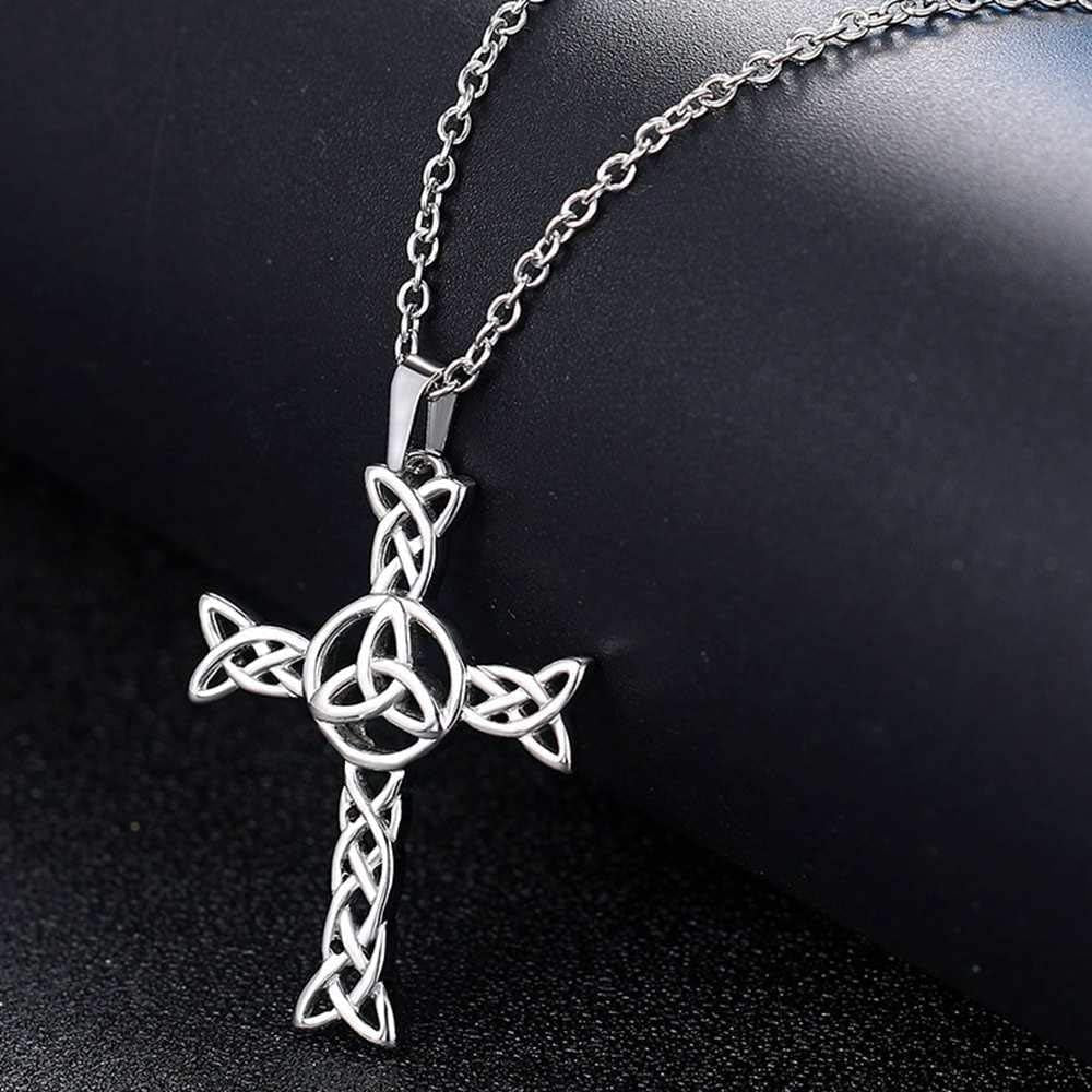 Stainless Steel Celtic Knot Christian Cross Religious Cocktail Party Statement Pendant Necklace