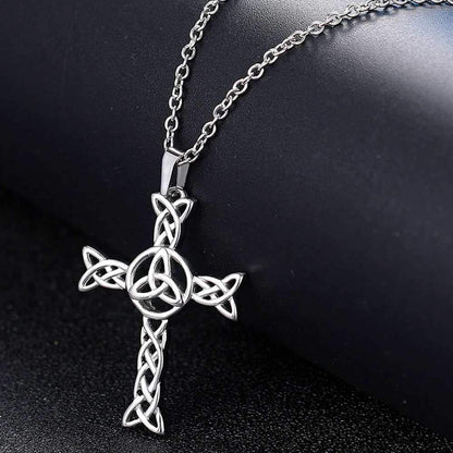 Stainless Steel Celtic Knot Christian Cross Religious Cocktail Party Statement Pendant Necklace