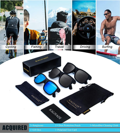 Sunglasses Men Polarized Sun Glasses for Mens Womens Classic Matte Black Frame UV Protection 3Pack