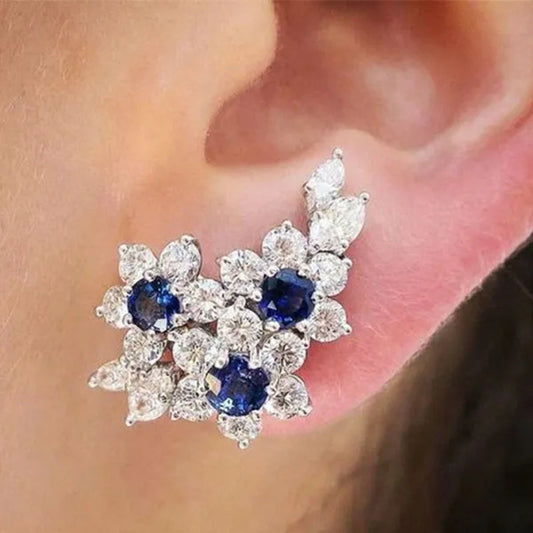Fashion Flower Earrings Blue Sapphire Stud Earrings for Women Daily Casual Ear Climber Earrings Jewelry