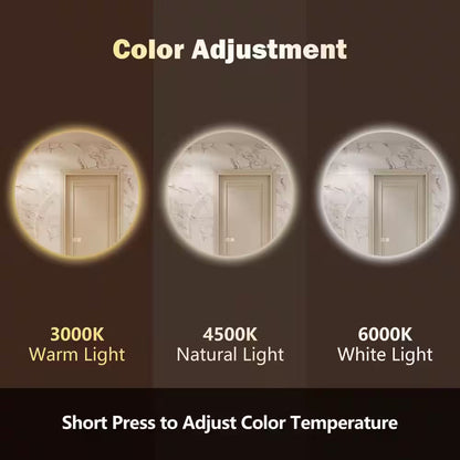 32 In. W X 32 In. H round Frameless LED Light with 3-Color and Anti-Fog Wall Mounted Bathroom Vanity Mirror