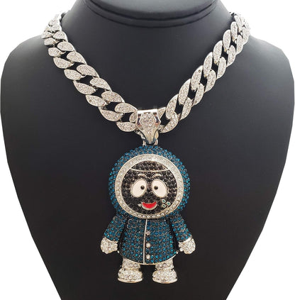 Hip Hop Iced Large BRICK SQUAD ESKIMO Pendant & 18" 1 ROW Tennis Choker Chain Necklace