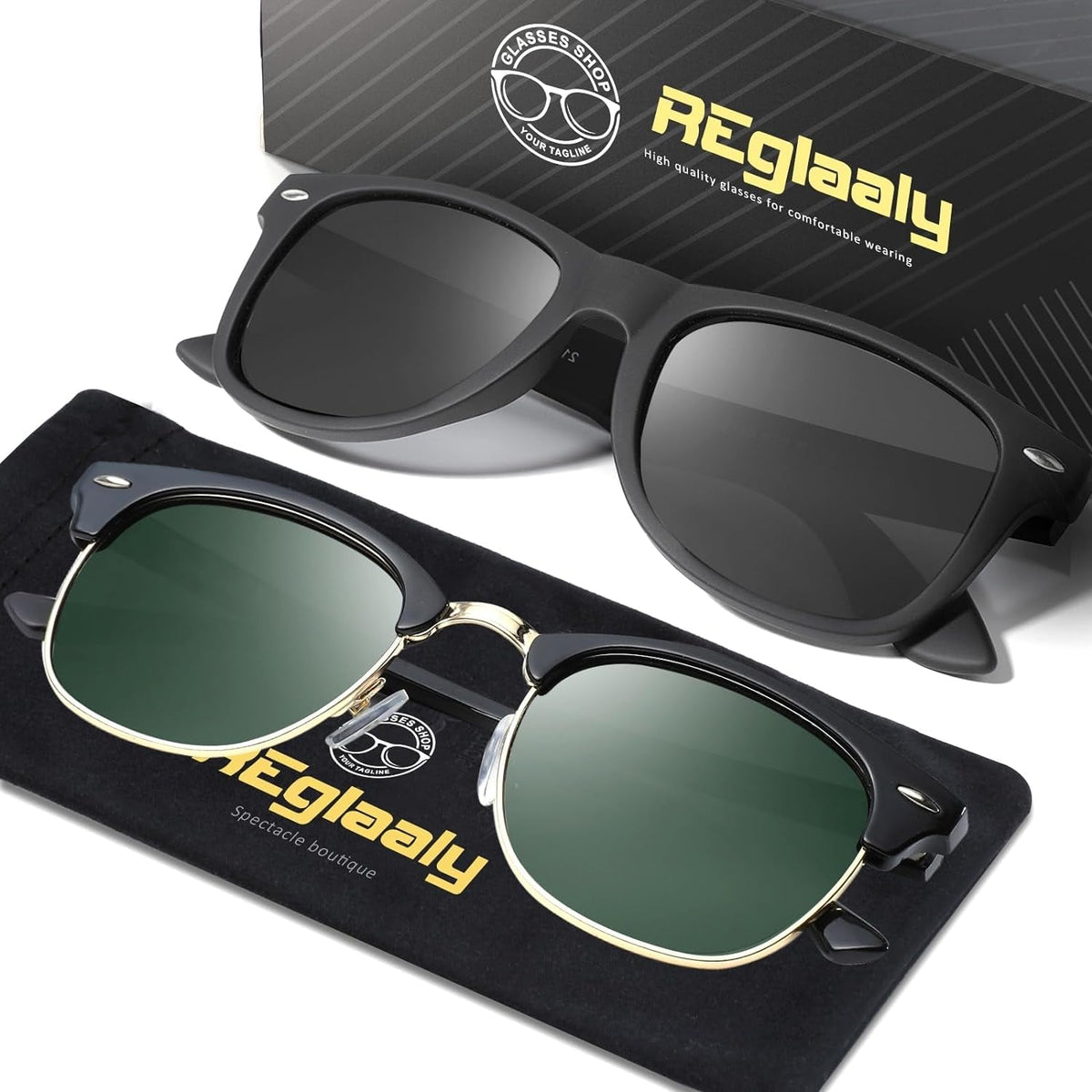 Sunglasses Men and Womens, Polarized Sunglasses for men with UV Blocking Semi-Rimless Frame for Driving & Hiking