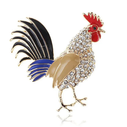 Funny colorful rhinestone enamel metal brooch woman clothing accessories animal chicken brooches holiday gift