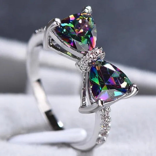 New Cute Women Ring 925 Sterling Silver Bowknot Topaz Rings Girl Daily Casual Party Gemstone Rings Jewelry Gift