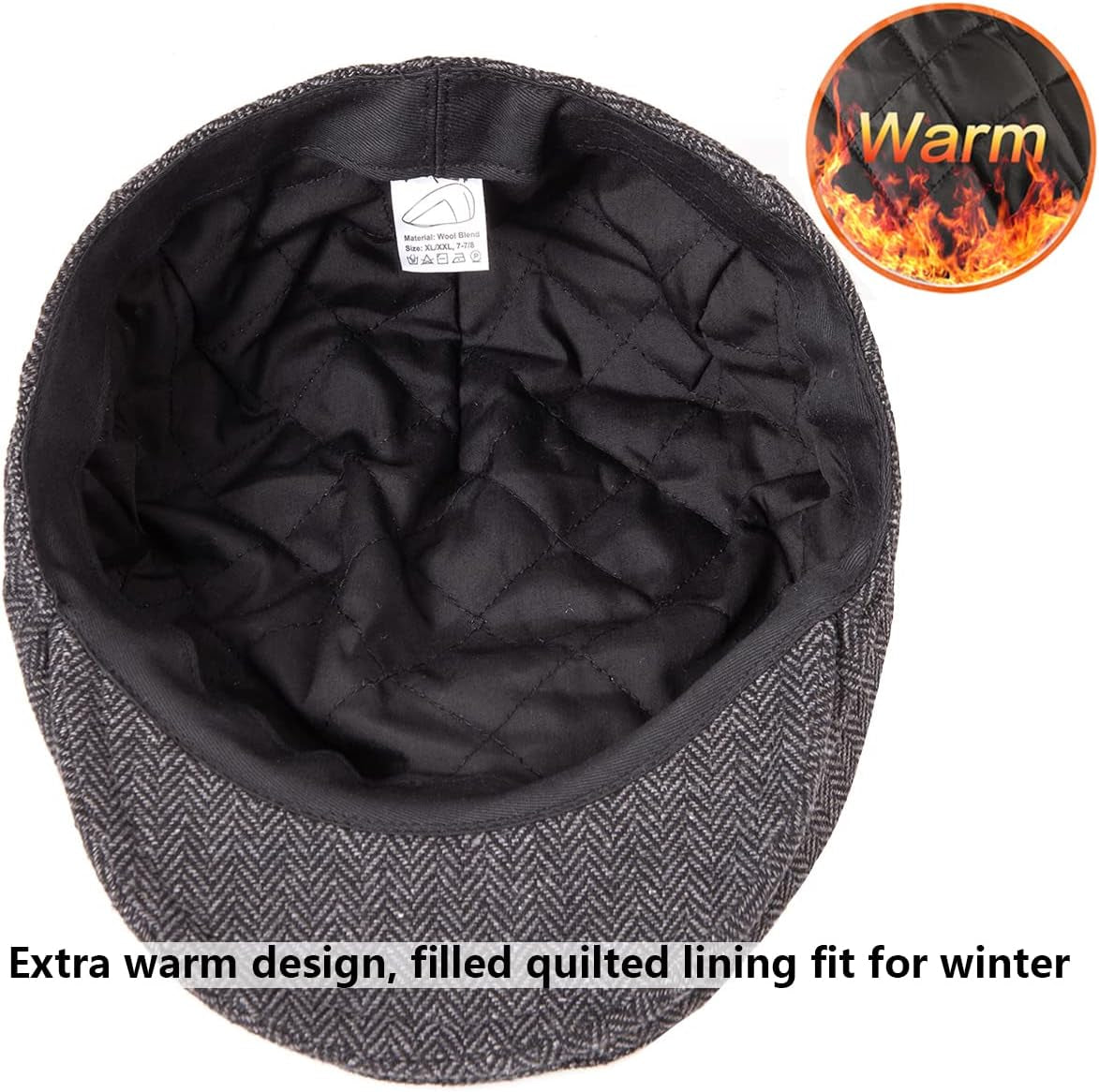 2Pack Adjustable Newsboy Hats for Men Flat Cap Irish Cabbie Wool Blend Tweed