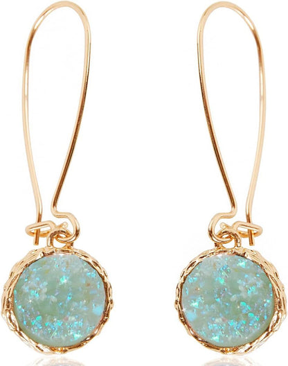 Humble Chic Simulated Druzy Threader Drop Earrings for Women - Gold, Silver, or Rose Gold Tone Trendy Boho Dangles with Sparkly Round Stone
