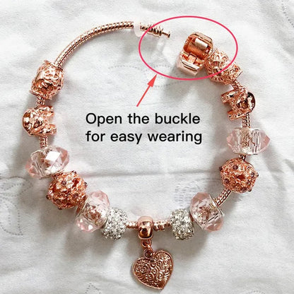 Romantic DIY Love Heart Alloy Bracelet Gold-plated Beaded Bracelet Women Jewelry Birthday Gift