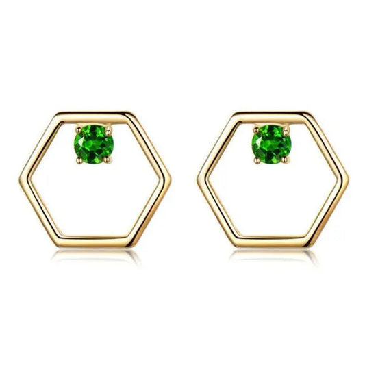 Majesty Diamonds MDS210181 Round Green Nano Diopside Hexagon Stud Earrings in 0.925 White Sterling Silver