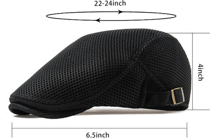 Men'S Breathable Mesh Summer Hat Adjustable Newsboy Beret Ivy Cap Cabbie Flat Cap Gatsby Driving Hunting Hats