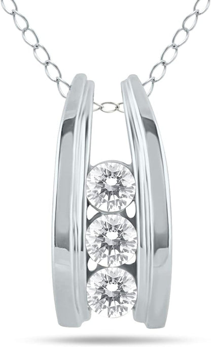 1/2 Carat TW Three Stone Diamond Ladder Pendant Available in 10K White and Yellow Gold (K-L Color, I2-I3 Clarity)