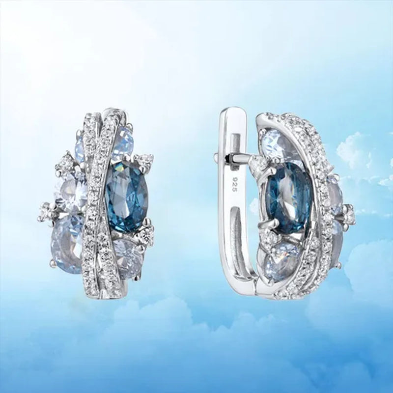 Glamorous Shimmering Blue Spinel with Sapphire Zircon Hoop Earrings Romantic Valentine's Day Birthday Gift Bridal Wedding Earring Party Anniversary Gift Cubic Zirconia Fine Jewelry