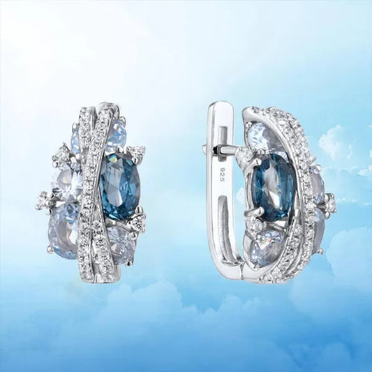 Glamorous Shimmering Blue Spinel with Sapphire Zircon Hoop Earrings Romantic Valentine's Day Birthday Gift Bridal Wedding Earring Party Anniversary Gift Cubic Zirconia Fine Jewelry