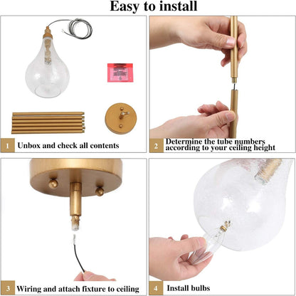 Gold Glass Pendant Lighting for Kitchen Island, Bedroom, Dining Room, Entryway, Sink, Breakfast Nook