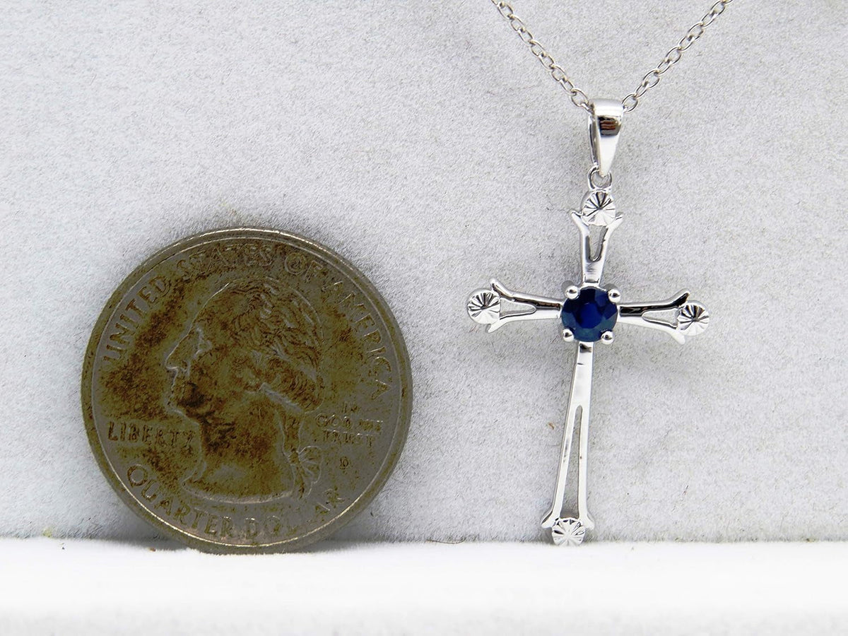 4 MM round Gemstone Ladies Cross Pendant (Silver Chain Included), Sterling Silver
