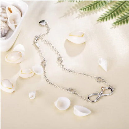 Exquisite Fashion Womens Ankle Bracelet 925 Sterling Silver Anklet Cubic Zirconia Infinity Heart Summer Beach Stylish Chain Adjustable Gift for Women
