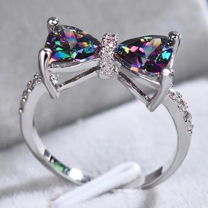 New Cute Women Ring 925 Sterling Silver Bowknot Topaz Rings Girl Daily Casual Party Gemstone Rings Jewelry Gift