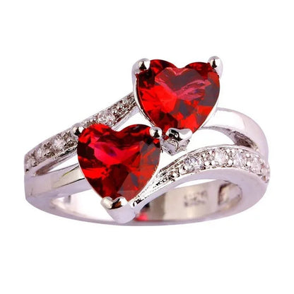 Exquisite 925 Sterling Silver Double Love Heart Rings Natural Sapphire Gemstones Crystal Diamond Wedding Engagement Ring Jewelry Accessories